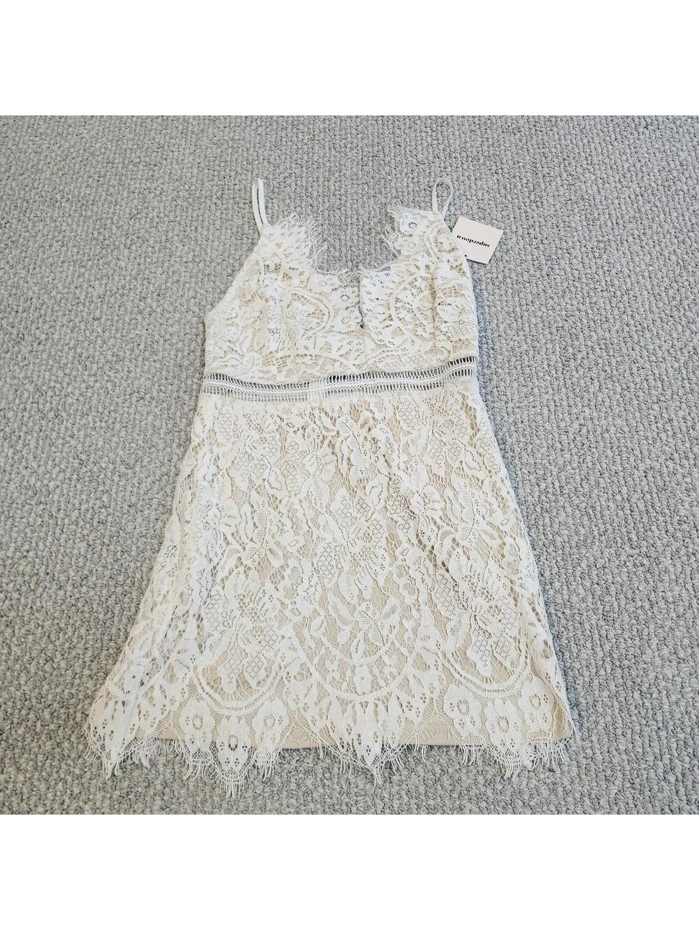 Superdown White Lace Mini Dress with Spaghetti Straps Size Medium NWT